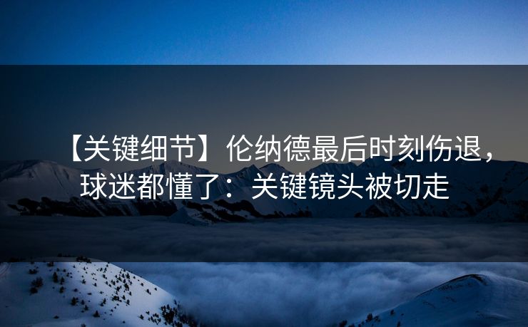 【关键细节】伦纳德最后时刻伤退，球迷都懂了：关键镜头被切走