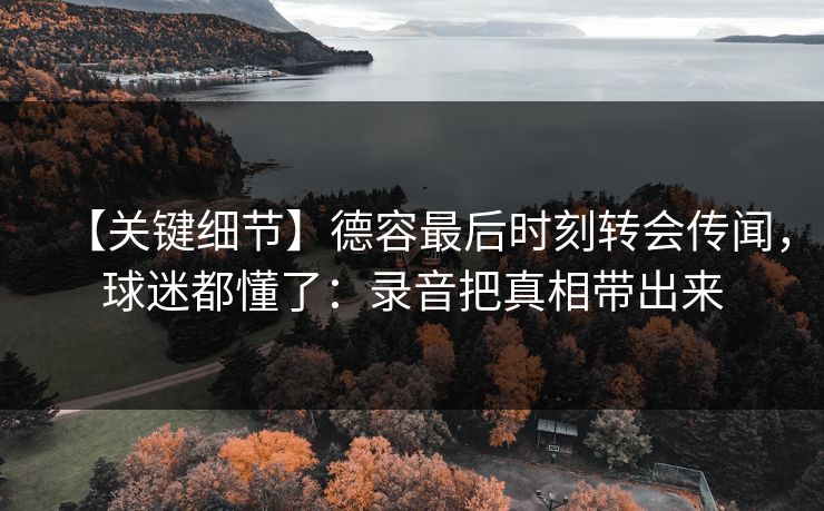 【关键细节】德容最后时刻转会传闻，球迷都懂了：录音把真相带出来